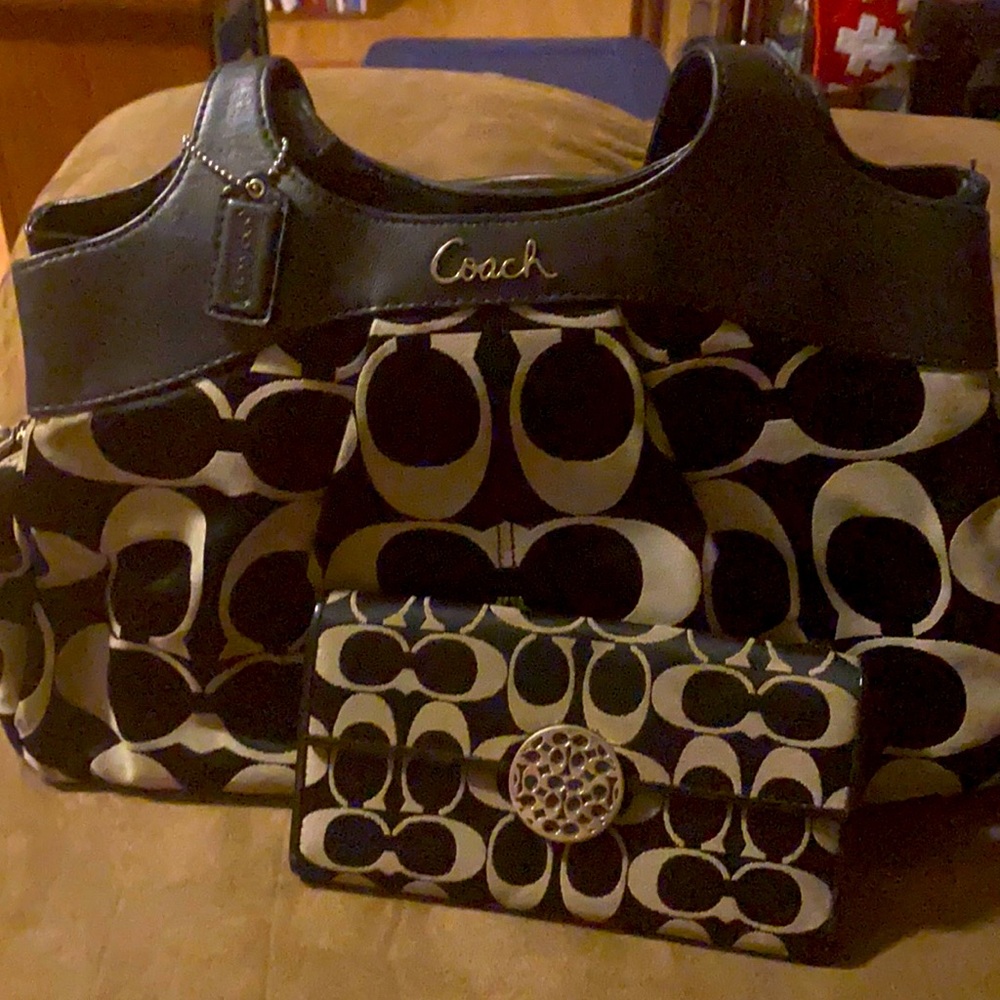 Coach logo handbag and matching wallet